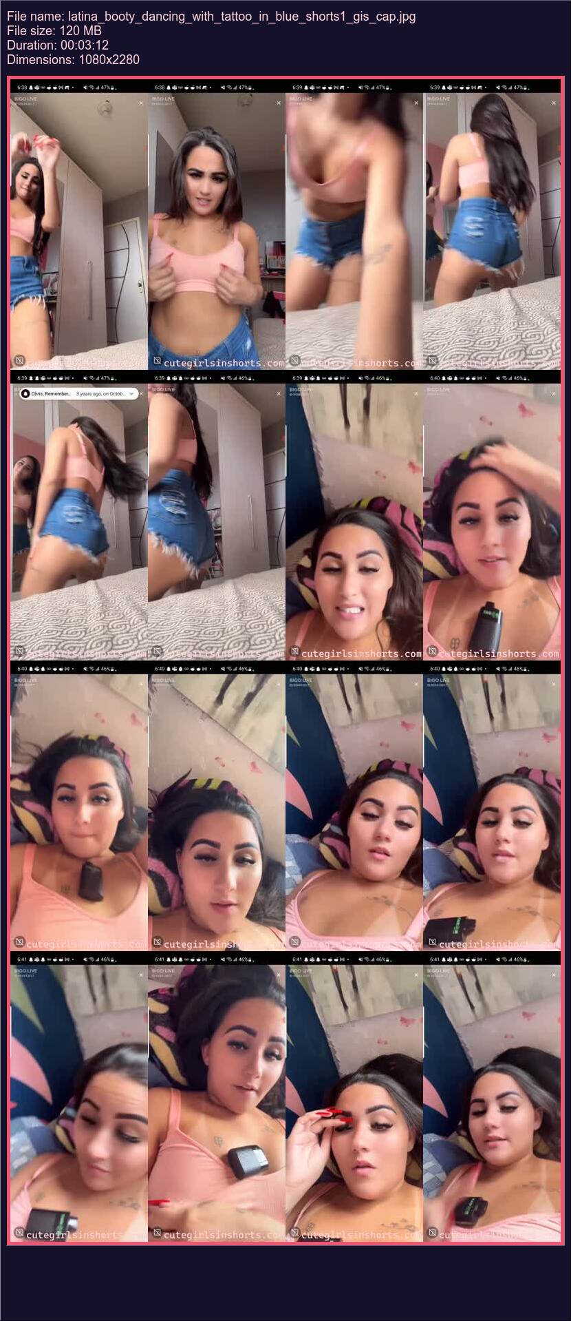 Latina Booty Dancing With Tattoo In Blue Shorts 1