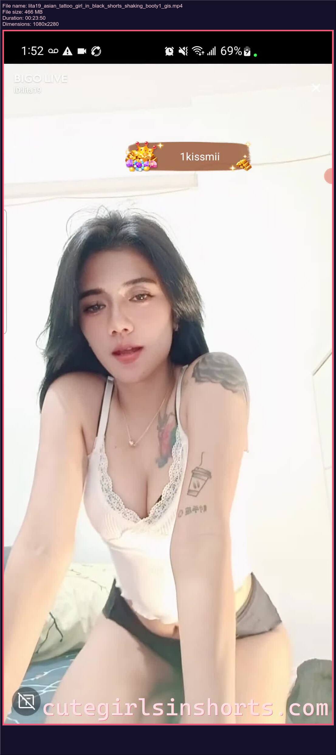 Lita 19 Asian Tattoo Girl In Black Shorts Shaking Booty 1