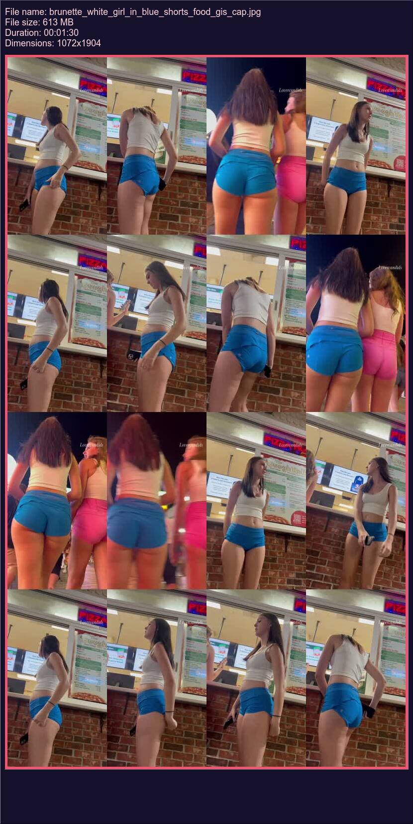 brunette_white_girl_in_blue_shorts_food_gis