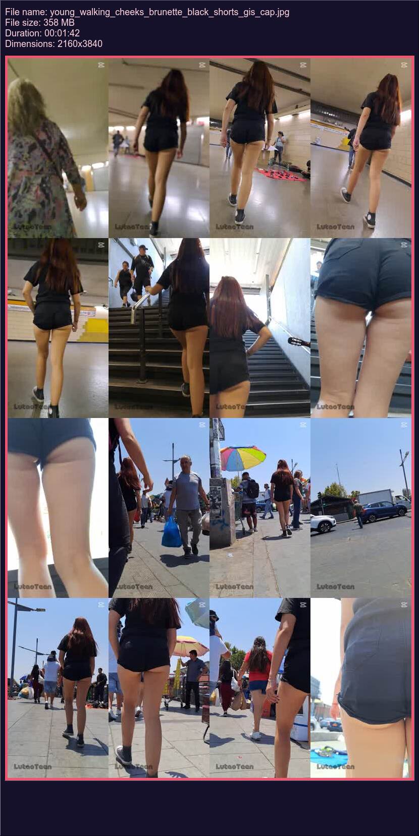 young_walking_cheeks_brunette_black_shorts_gis