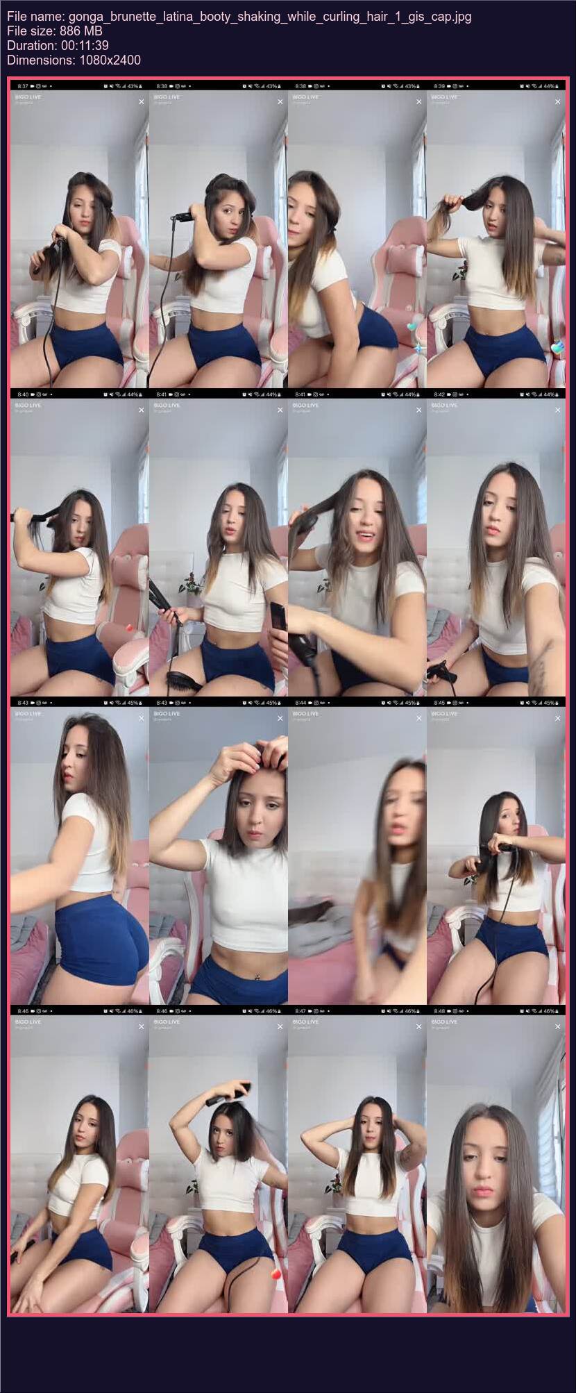Gonga Brunette Latina Booty Shaking While Curling Hair 1