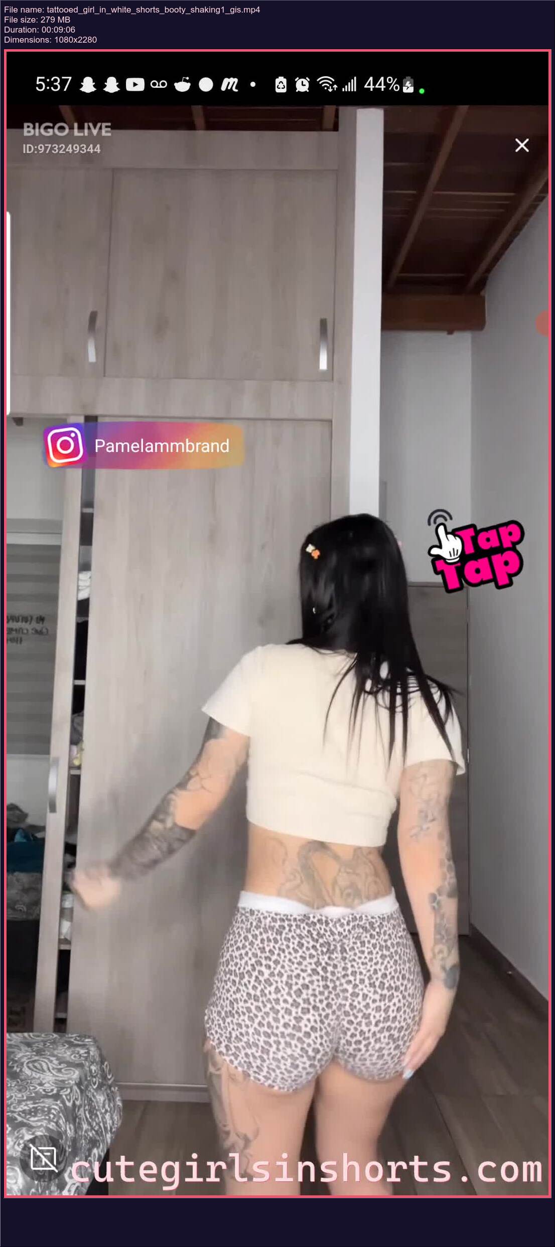 Tattooed Girl In White Shorts Booty Shaking 1