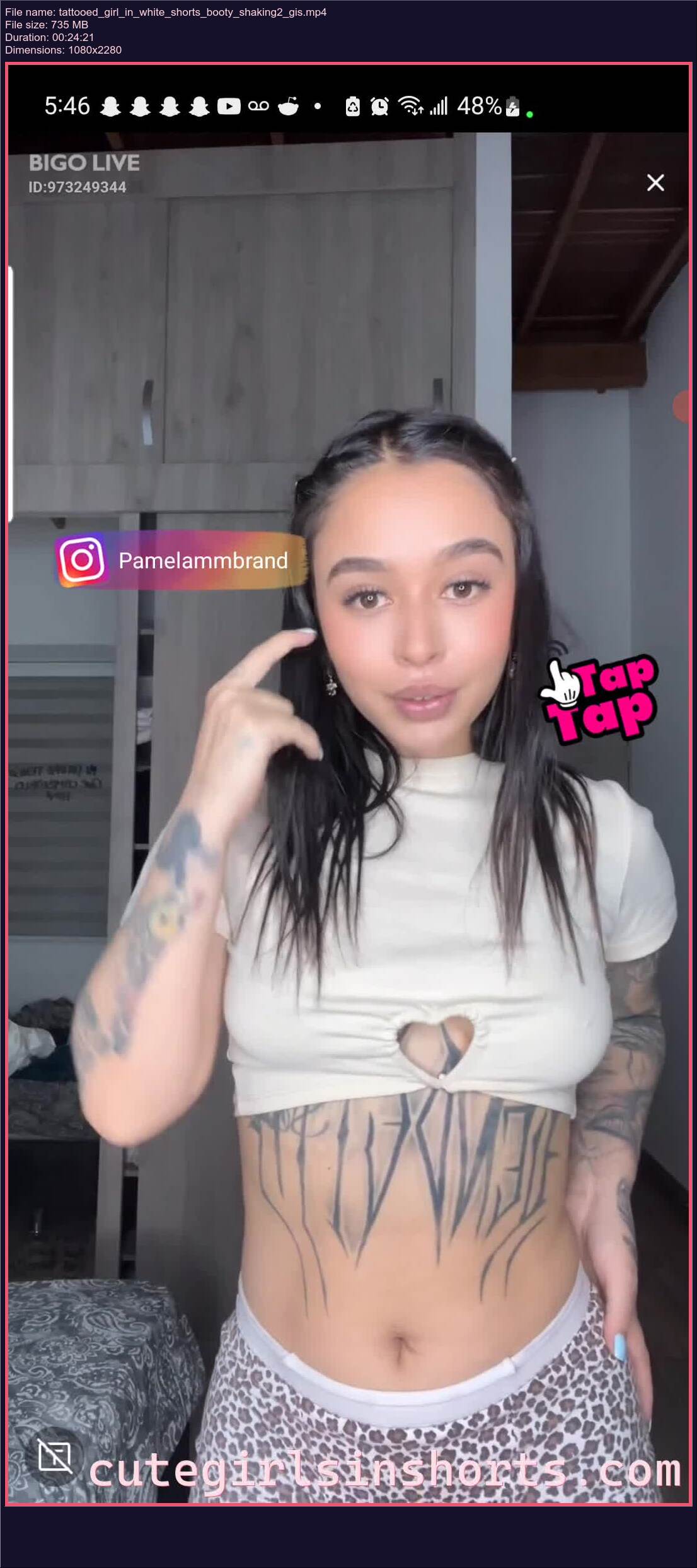 Tattooed Girl In White Shorts Booty Shaking 2